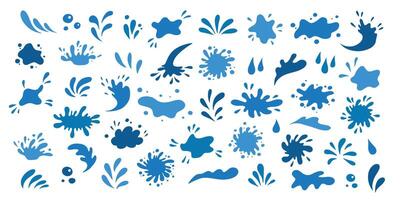Water drops and splash silhouette collection in simple doodle style. Set different liquid shapes and silhouette. vector