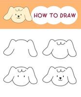 How to draw dog face cartoon step by step for learning, kid, education, coloring book. illustration vector