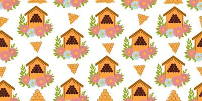 Seamless pattern with beehive,honeycomb isolated on background illustration. Cute honey print background. vector