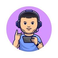 Cute Man Gamer Playing Game With Headphone Cartoon vector