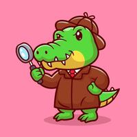 Cute Crocodile Detective With Magnifying Glass Cartoon vector