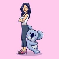 Cute Girl Posing With Koala Cartoon vector