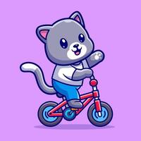 Cute Cat Riding Bicycle With Waving Hand Cartoon vector