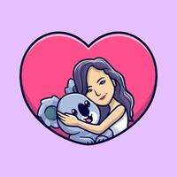 Cute Girl Hug Koala In Love Heart Cartoon vector