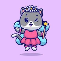 Cute Cat Fairy Holding Magic Wand Cartoon vector