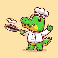 Cute Crocodile Chef Cooking Egg Cartoon vector