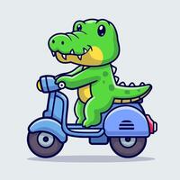 Cute Crocodile Riding Scooter Cartoon vector