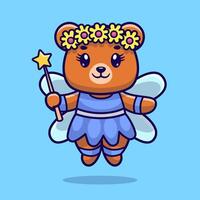 Cute Bear Fairy Holding Magic Wand Cartoon vector