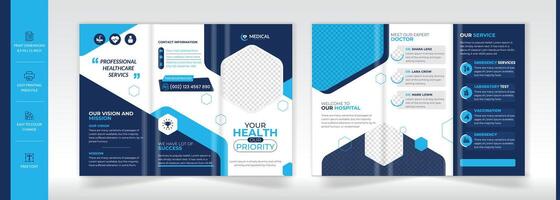 Creative medical trifold brochure design template layout vector