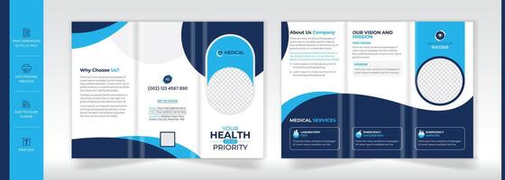 Modern healthcare service trifold brochure design template vector