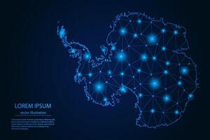 Abstract image Antarctica map - With Blue Glow Dots And Lines On Dark Gradient Background, 3D Mesh Polygon Network Connection. vector