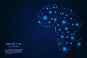 Abstract image Africa map - With Blue Glow Dots And Lines On Dark Gradient Background, 3D Mesh Polygon Network Connection. vector