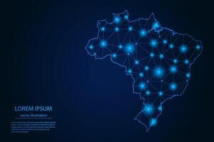 Abstract image Brazil map - With Blue Glow Dots And Lines On Dark Gradient Background, 3D Mesh Polygon Network Connection. vector