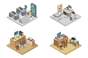 Office workplace isometric on white background vector