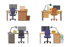 Office desks on white background vector