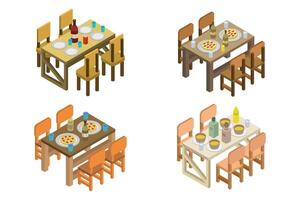 Isometric kitchen tables on white background vector