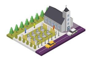 Isometric church on white background vector