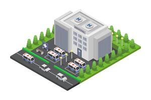 Hospital building isometric on white background vector