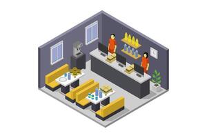 Fast food restaurant isometric on white background vector