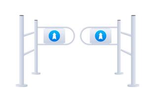Shop entrance gate icon. Security turnstile gates with directional and no entry signs for controlled access. vector