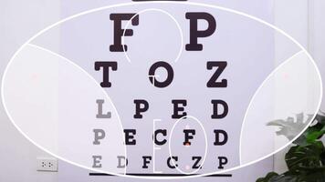 Glasses progressive lenses on chart in optical store, eyeglasses progressive lens concept, eye test video