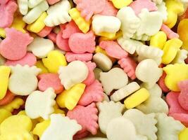 Close up view of colorful marshmallows, Candy background. photo