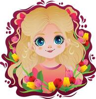 cute tulip girl cartoon characters vector