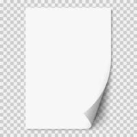 white realistic paper page with curled corner. vector
