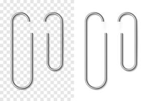 Set of silver metallic realistic paper clip vector