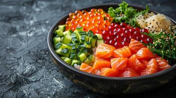 Close Up of a Bowl of Food on a Table photo