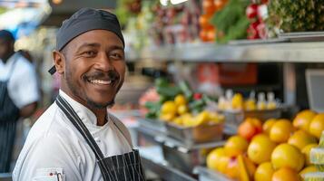 Smiling Woman Wearing Chefs Hat in Kitchen photo