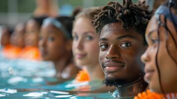 Group of People Enjoying Swim in Swimming Pool photo