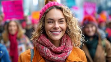 Woman Wearing Glasses and Red Hat photo