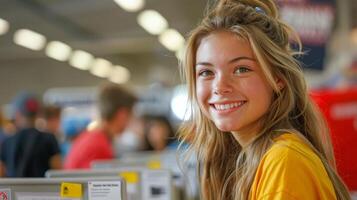 Smiling Woman With Long Blonde Hair photo