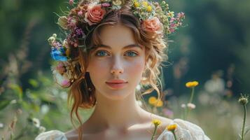 Woman Wearing Flower Crown photo