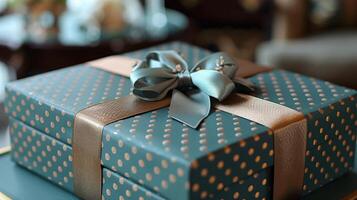 Blue Gift Box With Bow photo