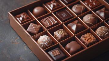 clasificado chocolates caja en mesa foto