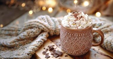 A Cup of Hot Chocolate With Whipped Cream photo