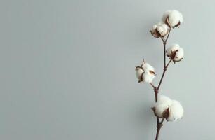 algodón planta con blanco flores en gris antecedentes foto