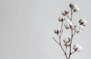 algodón planta con blanco flores en gris antecedentes foto