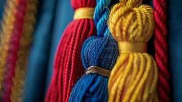 Colorful Yarns Hanging on a Wall photo