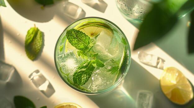 Refreshing Glass of Water With Limes and Mint photo