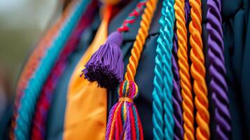 Colorful Yarns Hanging on a Wall photo