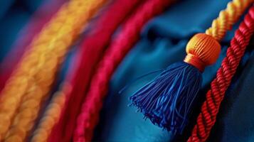 Colorful Yarns Hanging on a Wall photo