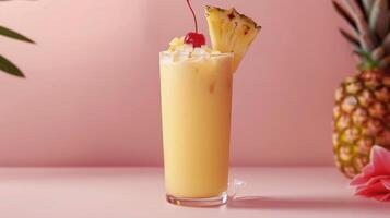 Pineapple and Pineapple Drink in Tall Glass photo