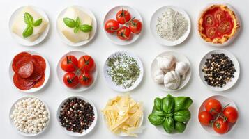 clasificado comida artículos en blanco corte tablero foto