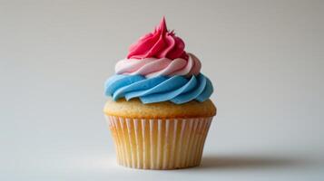 Chocolate Cupcake With Blue and Pink Frosting photo