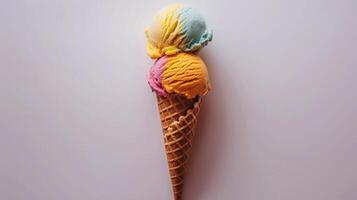 Three Different Flavors of Ice Cream in a Cone photo