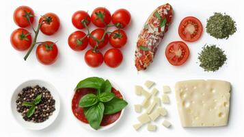 clasificado comida artículos en blanco corte tablero foto