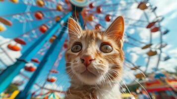 Close Up of Cat Near Ferris Wheel photo